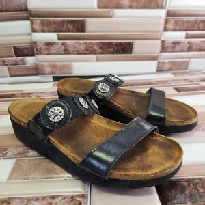 Naot Sandals Womens 5.5 Black Leather Slip On Silver Rhienstones